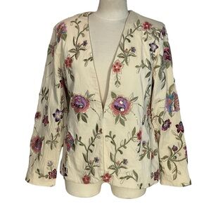 Boston Proper Ivory Multicolor Floral Embroidered Embellished Jacket Blazer 14